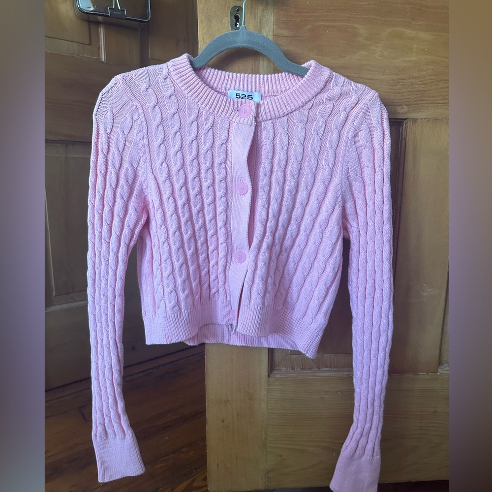 Pink cable knit cardigan size M